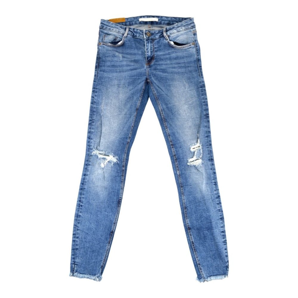 ZARA Trafaluc Denim Wear Skinny‎ Leg Jeans Women's 04 Blue Low Rise Distressed